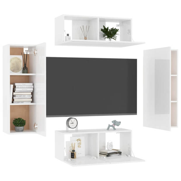The Living Store Televisiekast - Televisiemeubel (L + M) - Hoogglans wit - Spaanplaat - Afmeting (L)- 80x30x30 cm -