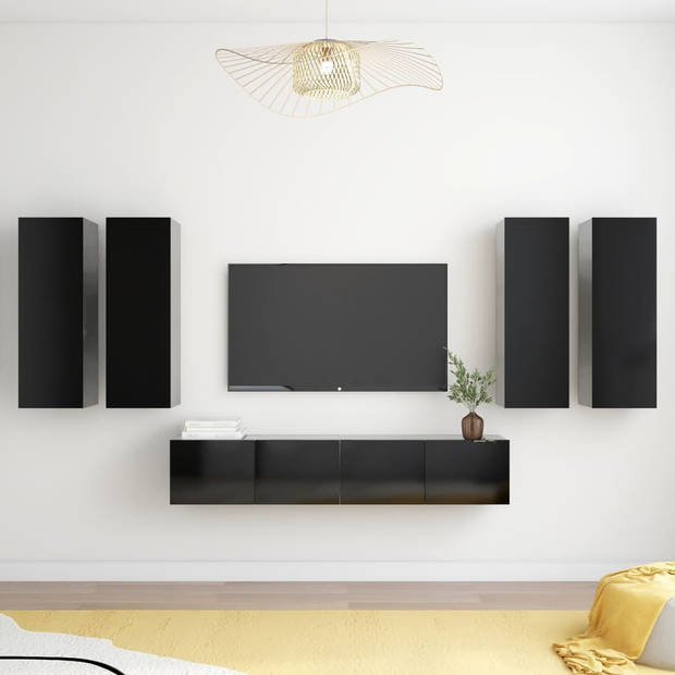 The Living Store TV Meubelset - Zwart - 80x30x30cm + 30.5x30x90cm