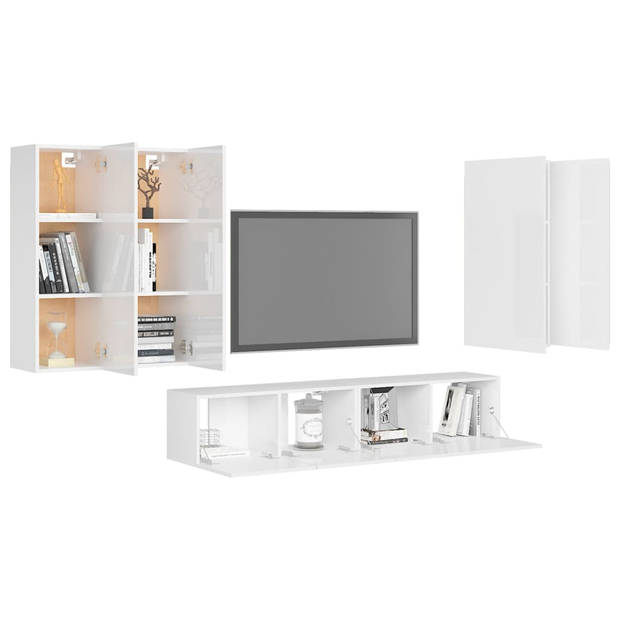 The Living Store Televisiemeubelset - Stereokasten - Hoogglans wit - Spaanplaat - 2x 80x30x30 cm - 4x 30.5x30x90 cm