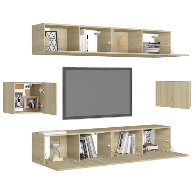 The Living Store Televisiemeubelset - Sonoma Eiken - 4x 80x30x30 cm + 2x 30.5x30x30 cm