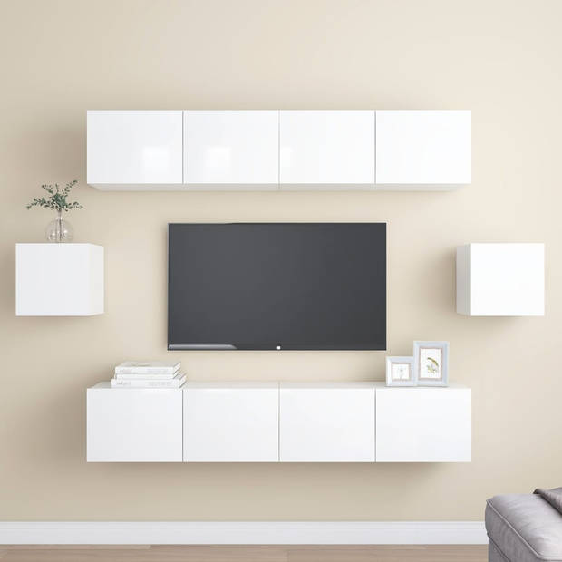 The Living Store Tv-meubelset - 80 x 30 x 30 cm - Kleur- hoogglans wit