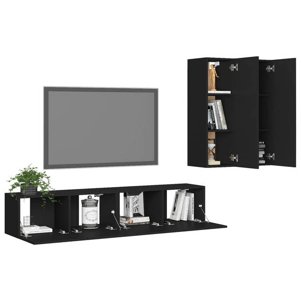 The Living Store Televisiemeubelset - 80x30x30 / 30.5x30x90 - Zwart - Spaanplaat