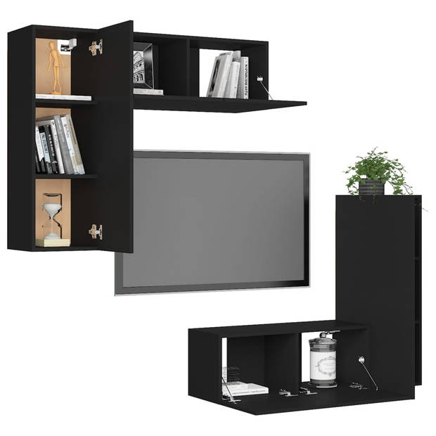 The Living Store TV-meubelset - zwart - spaanplaat - 80 x 30 x 30 cm - 30.5 x 30 x 90 cm