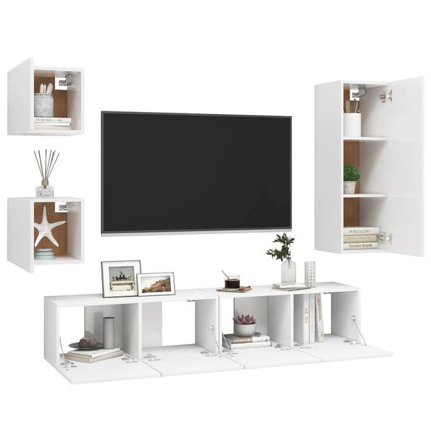 The Living Store Televisiemeubelset - TV-meubel - Wandbevestiging - Opbergruimte - Wit