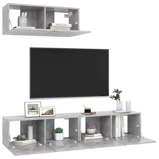 The Living Store Tv-meubelset - Betongrijs - 80 x 30 x 30 cm - Montage vereist