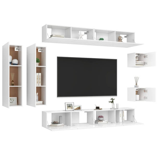 The Living Store Televisiemeubelset Hangend - Hout - Verschillende Vakken - Wit - 4x 100x30x30cm - 2x 30.5x30x110cm -