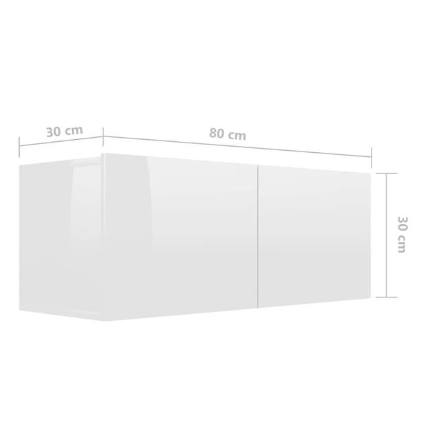 The Living Store TV Meubelset - Hoogglans wit - 2x 30.5x30x30 cm - 2x 30.5x30x90 cm - 4x 80x30x30 cm