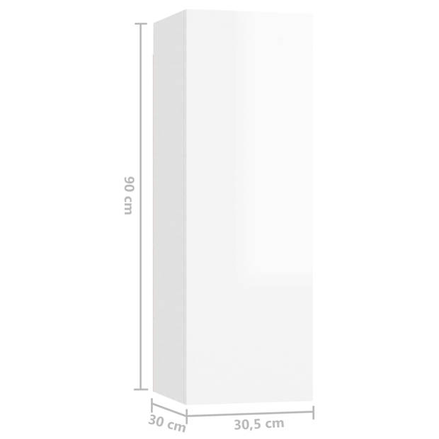 The Living Store TV Meubelset - Hoogglans wit - 2x 30.5x30x30 cm - 2x 30.5x30x90 cm - 4x 80x30x30 cm