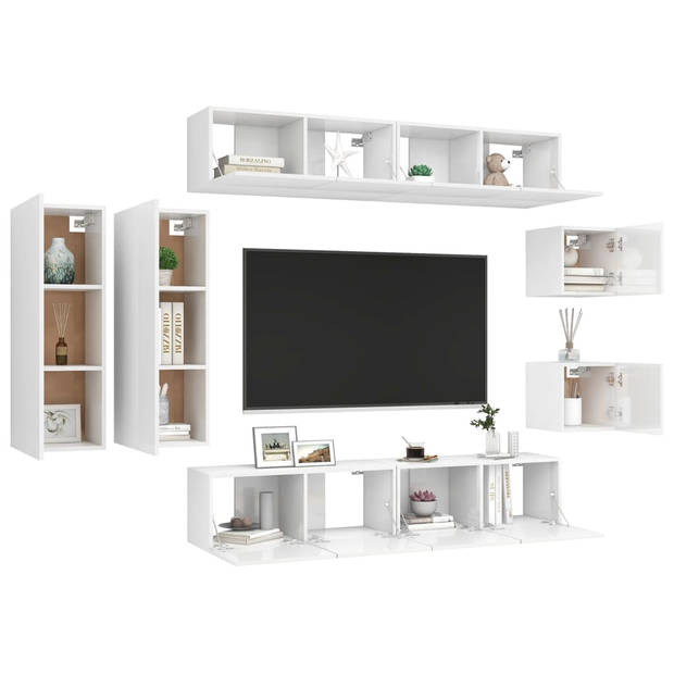 The Living Store TV Meubelset - Hoogglans wit - 2x 30.5x30x30 cm - 2x 30.5x30x90 cm - 4x 80x30x30 cm