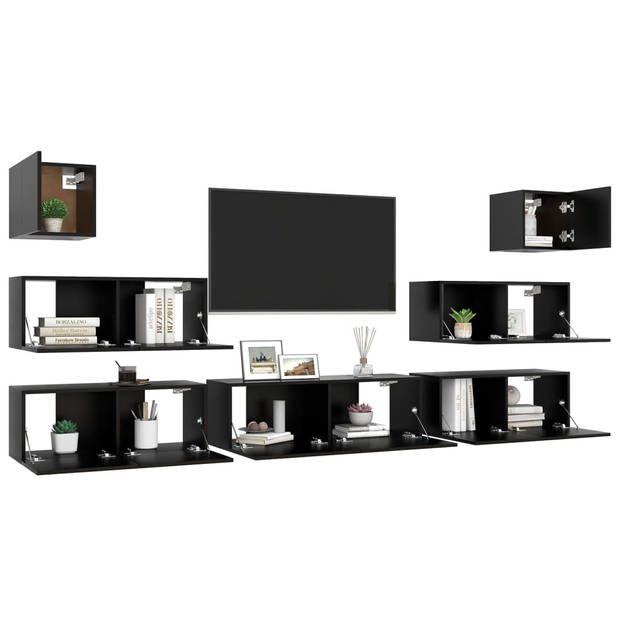 The Living Store Tv-meubelset - Hangend - Spaanplaat - Zwart - 80x30x30cm - 100x30x30cm - 30.5x30x30cm