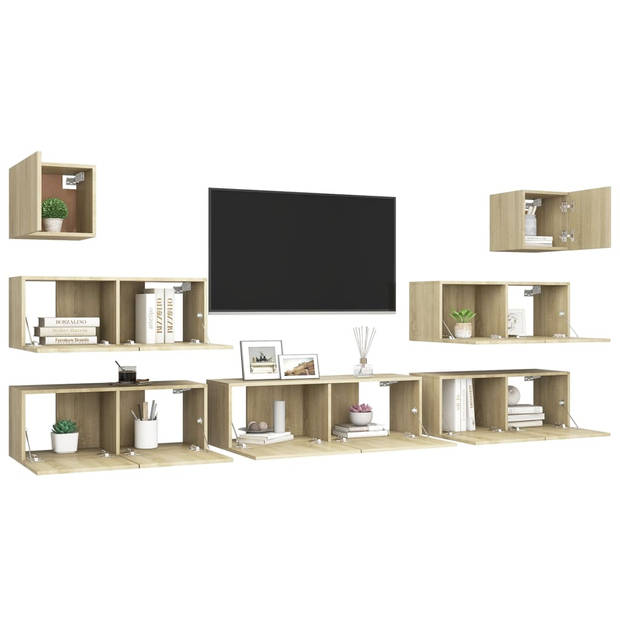 The Living Store Televisiemeubelset Hangend - Spaanplaat - Sonoma Eiken - 80 x 30 x 30 cm / 100 x 30 x 30 cm / 30.5 x