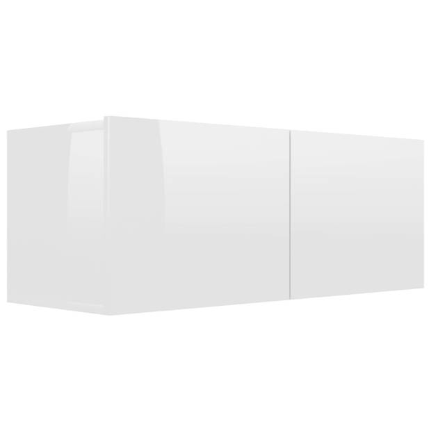 The Living Store Hangende TV-meubelset - Spaanplaat - Hoogglans wit - 4x 80x30x30 cm - 1x 100x30x30 cm - 2x 30.5x30x30