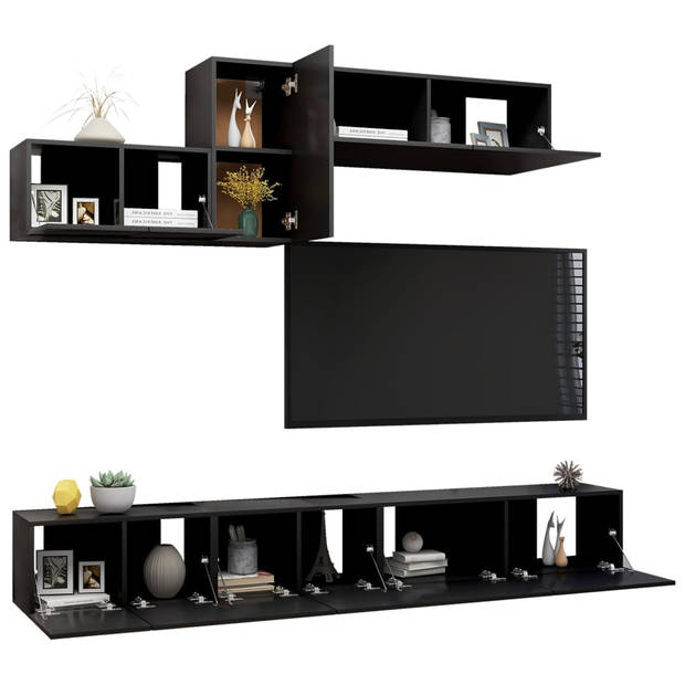 The Living Store TV-meubelset - name - Hangend - Zwart - Spaanplaat - Montage vereist