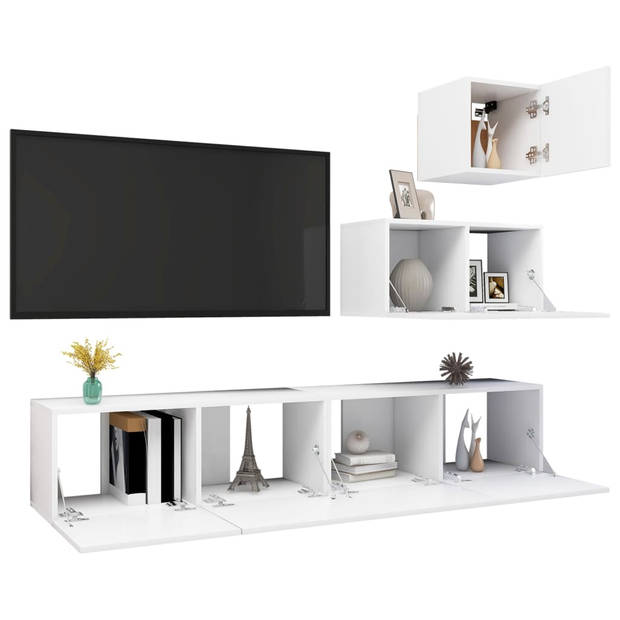 The Living Store televisiemeubelset Hangend - spaanplaat - wit - 30.5x30x30 cm - 60x30x30 cm - 80x30x30 cm