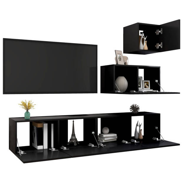 The Living Store Televisiemeubelset Hangend - Spaanplaat - Zwart - Verschillende maten - Duurzaam