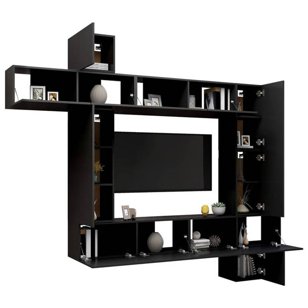 vidaXL 9-delige Tv-meubelset bewerkt hout zwart