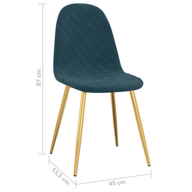 The Living Store Eetkamerstoelen - Set van 2 - Blauw Fluweel - 45 x 53.5 x 87 cm - Comfortabel zitten