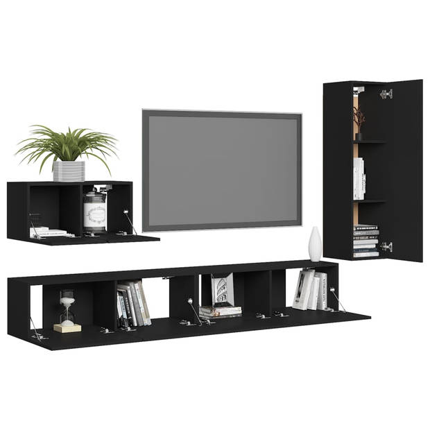 The Living Store - Televisiewandmeubelset - TV-meubel - 60x30x30 cm - Zwart 1x 30.5x30x110 cm - 1x 100x30x30 cm -