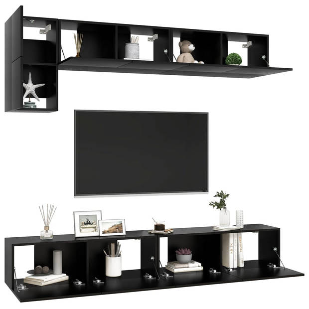 The Living Store TV Meubelset - Wandbevestiging - Zwart - Spaanplaat - 60x30x30 cm / 80x30x30 cm / 100x30x30 cm