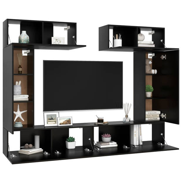 The Living Store Tv-meubelset - 6-delige wandmontage - 100x30x30cm - 30.5x30x90cm - 80x30x30cm - Zwart - Spaanplaat