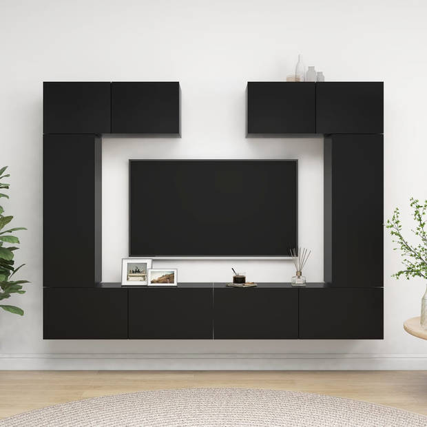 The Living Store Tv-meubelset - 6-delige wandmontage - 100x30x30cm - 30.5x30x90cm - 80x30x30cm - Zwart - Spaanplaat