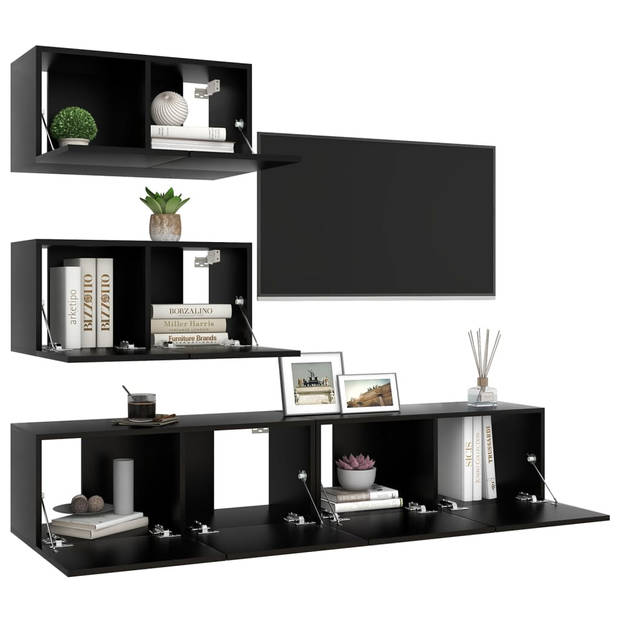 The Living Store Hangende TV-kasten - Spaanplaat - 60 x 30 x 30 cm / 80 x 30 x 30 cm - Zwart