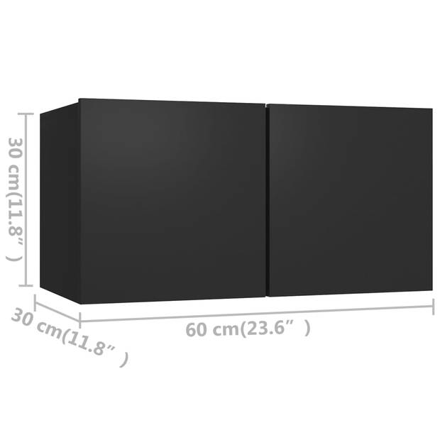 The Living Store - Televisiewandmeubelset - TV-meubel - 60x30x30 cm - Zwart 1x 30.5x30x110 cm - 1x 100x30x30 cm -
