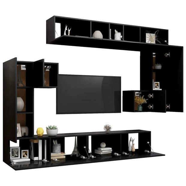 The Living Store Televisiemeubelset - Hangend - Bewerkt hout - 100x30x30 cm - Zwart