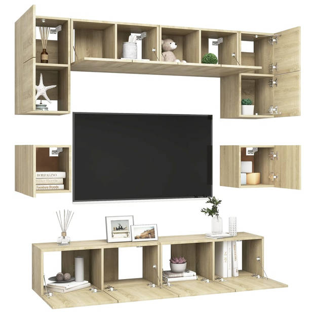 The Living Store TV-meubelset -televisiemeubel 80x30x30cm - 60x30x30cm - 30.5x30x30cm - Sonoma eiken - spaanplaat -