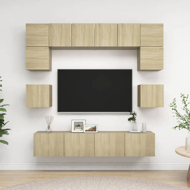 The Living Store TV-meubelset -televisiemeubel 80x30x30cm - 60x30x30cm - 30.5x30x30cm - Sonoma eiken - spaanplaat -
