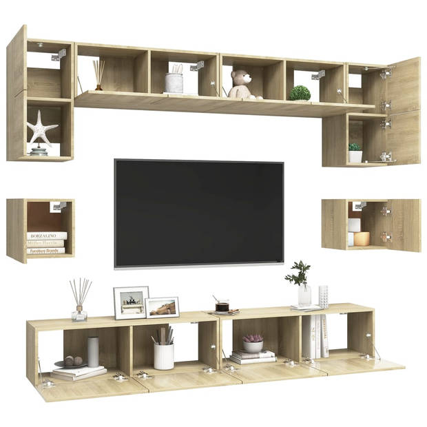 The Living Store Wandmeubelset TV - Sonoma eiken - 100x30x30cm - Montage vereist