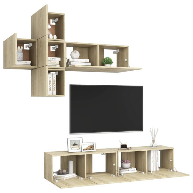 The Living Store Hangende tv-kastenset - spaanplaat - sonoma eiken - 4x30.5x30cm - 3x80x30cm
