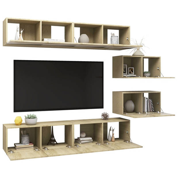 The Living Store Televisiemeubelset - Sonoma Eiken - 80x30x30cm - 60x30x30cm - Spaanplaat