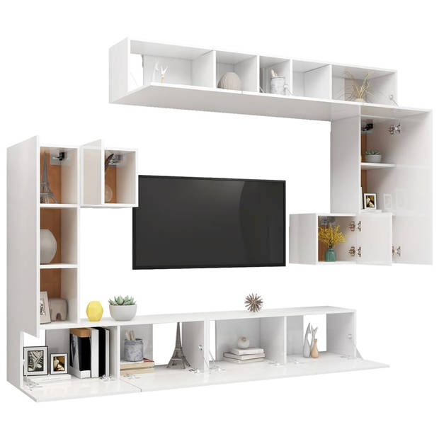 The Living Store Televisiemeubelset - Hoogglans wit - Bewerkt hout - Montage vereist - 4x 100x30x30cm - 2x 30.5x30x90cm