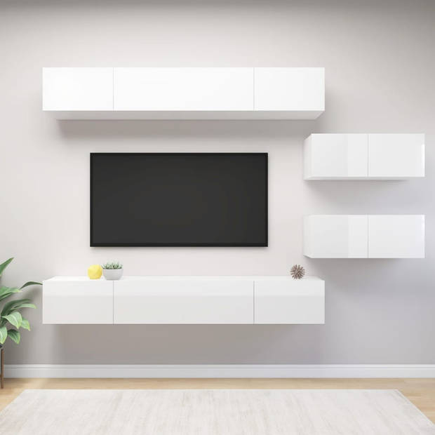 vidaXL 6-delige Tv-meubelset bewerkt hout hoogglans wit