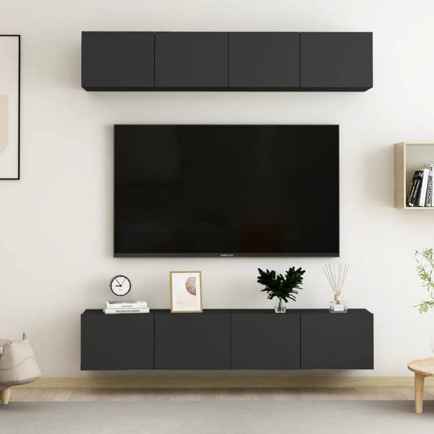 vidaXL 4-delige Tv-meubelen 80x30x30 cm bewerkt hout zwart