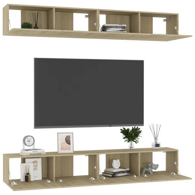 vidaXL Tv-meubelen 4 st 100x30x30 cm bewerkt hout sonoma eikenkleurig