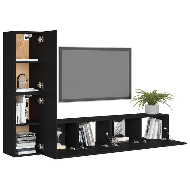 The Living Store TV Meubelset - Zwart - Spaanplaat - 80x30x30 cm - 30.5x30x60 cm - Wandmontage