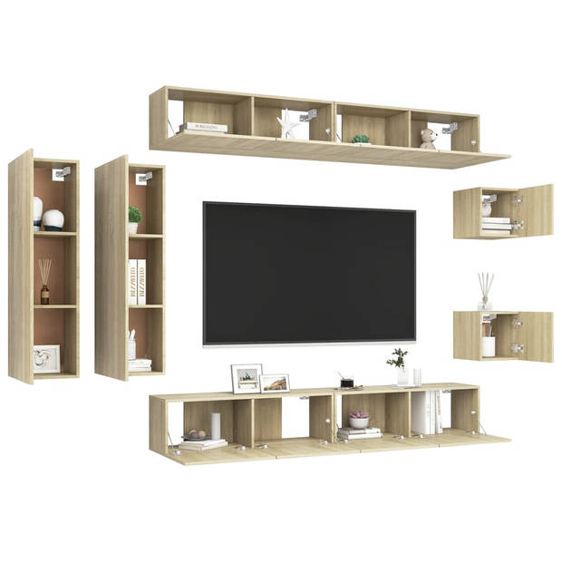 The Living Store - Televisiemeubelset - Spaanplaat - 100 x 30 x 30 cm - Sonoma eiken