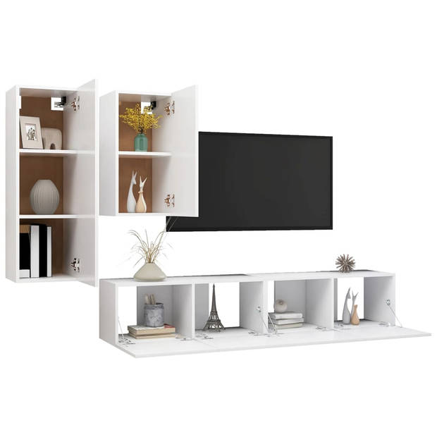 The Living Store TV-meubelset Modern - Hangend - Spaanplaat - Wit - 30.5 x 30 x 90 cm - 30.5 x 30 x 60 cm - 80 x 30 x