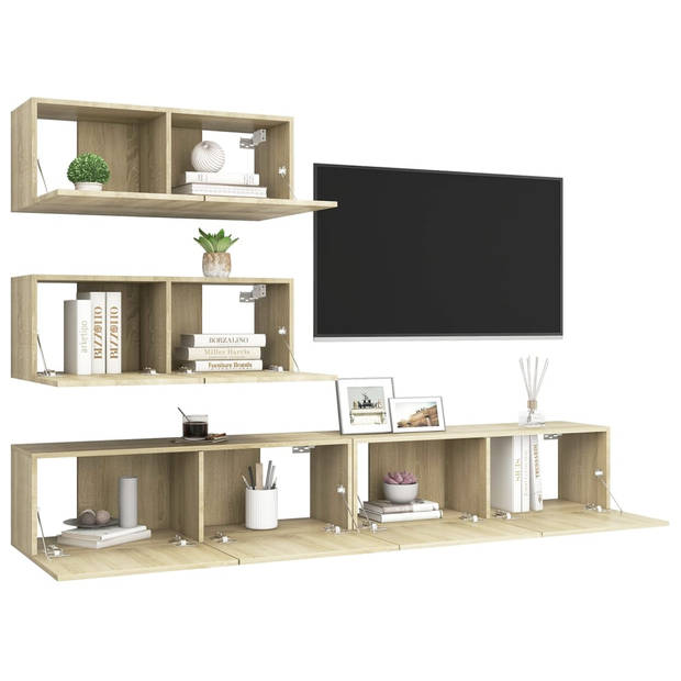 The Living Store TV-meubel set - Sonoma eiken - 80 x 30 x 30 cm - 100 x 30 x 30 cm - Stevig en duurzaam TV meubel