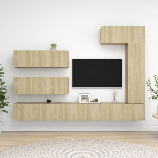 The Living Store Tv-meubelset Hangend - Sonoma eiken - 80x30x30 30.5x30x110 100x30x30 Spaanplaat