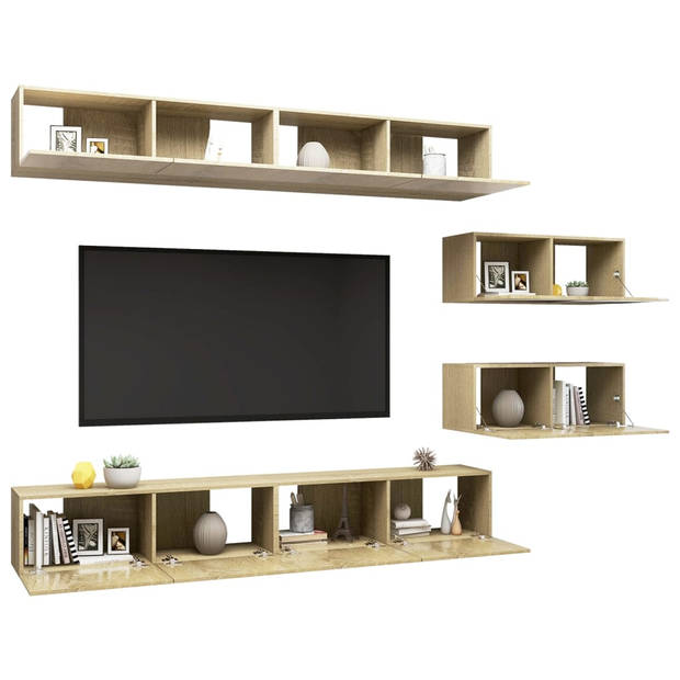 The Living Store Televisiemeubelset Hangend - Spaanplaat - Sonoma eiken - 4x 100x30x30 cm - 2x 80x30x30 cm