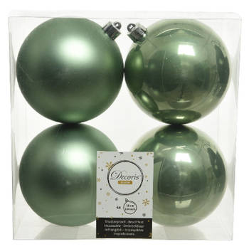 4x Kunststof kerstballen glanzend/mat salie groen 10 cm kerstboom versiering/decoratie - Kerstbal