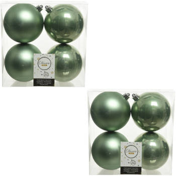 8x Kunststof kerstballen glanzend/mat salie groen 10 cm kerstboom versiering/decoratie - Kerstbal