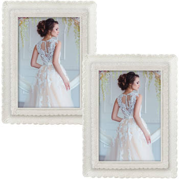 2x stuks kunststof fotolijst parel wit geschikt voor een foto van 13 x 18 cm - Fotolijsten