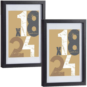 2x stuks houten fotolijst zwart geschikt voor een foto van 18 x 24 cm of 21 x 30 cm - Fotolijsten