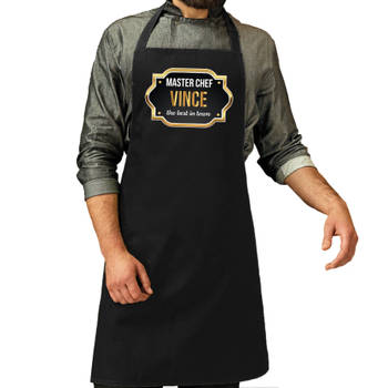 Master chef Vince keukenschort/ barbecue schort zwart voor heren - Feestschorten