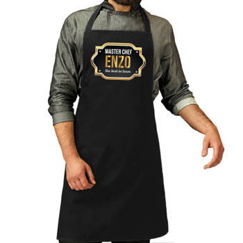 Master chef Enzo keukenschort/ barbecue schort zwart voor heren - Feestschorten