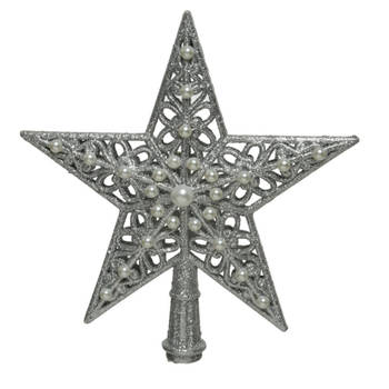 Kunststof ster piek/kerstboom topper zilver 21 cm - kerstboompieken